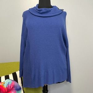 Leo & Nicole Blue Knit Button Cowl Neck Sweater 2X